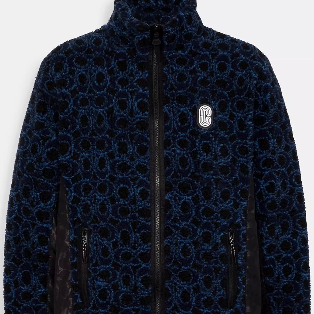 Coach Signature Sherpa Full Zip Jacket Style C5202 Size XL Blue Retails for $498
